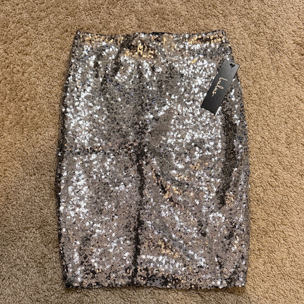 Lulu's Sparkling Silver Sequin Pencil Skirt